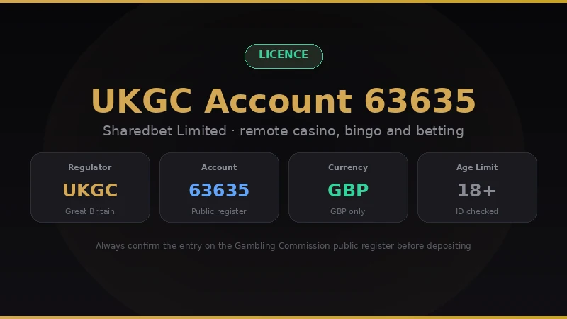 NRG Bet licence summary: UK Gambling Commission, account 63635, GBP only, 18 plus with ID checks